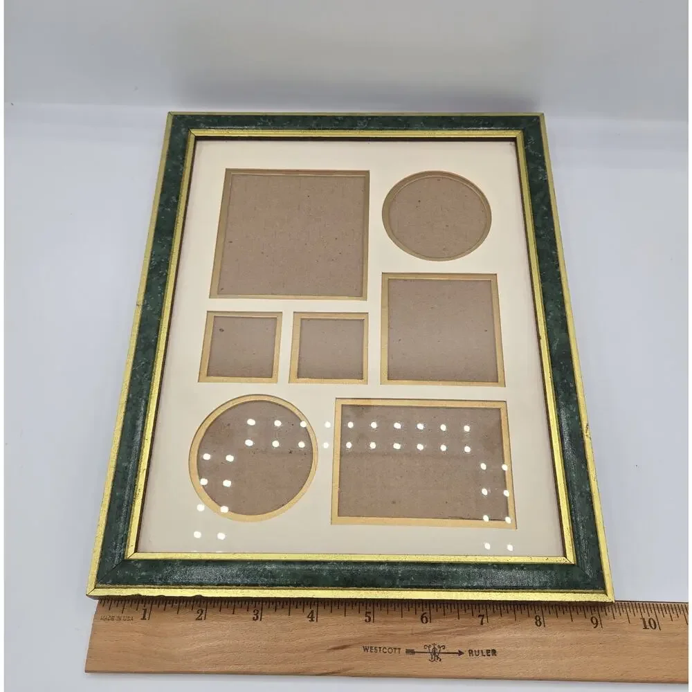 Vintage Green Faux-Marble & Gold Trim 7 Photo Picture Collage Frame